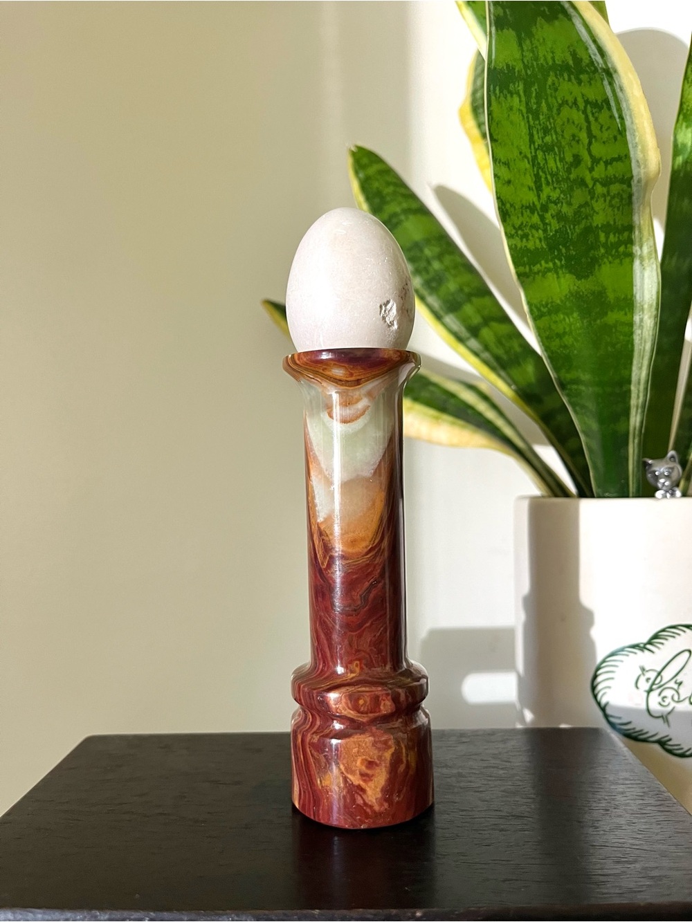 Vintage Marbled Onyx Pillar Candle Holder 5”